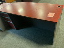 Load image into Gallery viewer, R8804 30”x 71 Cherry/Gray Lam Bow Front Used Desk w/1 File $149.98 - 1 Only