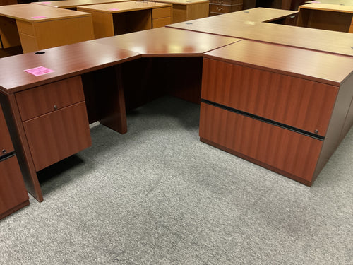 R96 Cherry Lam Corner Used Desk w/2 Files $149.98 - 1 Only