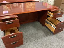 Load image into Gallery viewer, R915 36”x 72” Cherry Bow Front Used Desk w/2 Files $249.98
