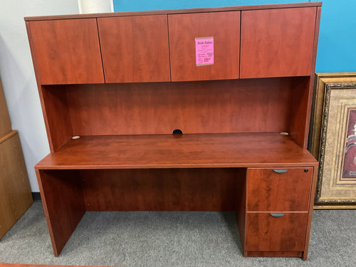 R68 24”x 71” Cherry Lam Used Credenza Desk w/Hutch/1 File $399.98 - 1 Only
