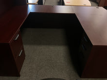 Load image into Gallery viewer, R5713 36”x 72” Mahogany Lam U-Shape Used Desk w/2 Files/Hutch $999.98 - 1 Only