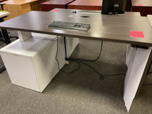 Load image into Gallery viewer, R910 30”x 67” White/Gray Lam Power Adjustable Used Desk w/Storage $348.00