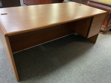 Load image into Gallery viewer, R613 30”x 66” Oak Lam. Used Desk w/1 File/Credenza/Hutch $249.98 - 1 Only