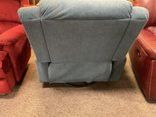 Load image into Gallery viewer, Blue swivel rocker recliner in reclined position