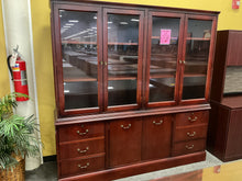 Load image into Gallery viewer, R67 18”x 70” Mahogany 2 Door Used Storage Credenza w/Hutch/2 Files $299.98 - 1 Only