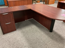 Load image into Gallery viewer, R5504 30”x 72” Mahogany Bullet L-Shaped Used Desk w/1 File $299.98 - 1 Only