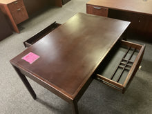 Load image into Gallery viewer, R55 32”x 51” Mahogany Dual Sided Used Desk w/1 Drawer $249.98 - 1 Only