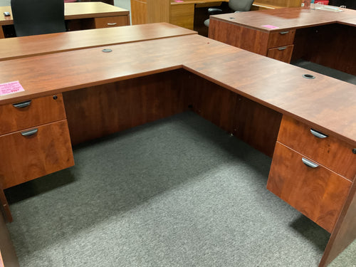 R6800 24”x 71” Cherry Lam L-Shaped Used Desk w/2 Files $449.98 - 1 Only