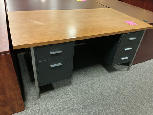 R3888 36”x 66” Oak/Black Metal Used Desk w/2 Files $125.00 - 1 Only