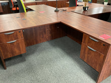 Load image into Gallery viewer, R707 30”x 66” Cherry Lam L-Shaped Used Desk w/2 Files $499.98