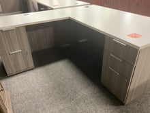 Load image into Gallery viewer, R9901 36”x 71” x 81” White/Gray Lam L-Shaped Used Desk w/2 Files $599.98 - 1 Only