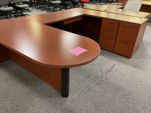 R67 30”x 72” Cherry Lam Bullet U-Shaped Used Desk w/2 Files $299.98 - 1 Only