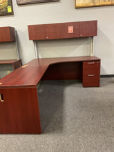 Load image into Gallery viewer, R9919 30”x 72” Cherry L-Shaped Used Desk w/Hutch/1 File $249.98 - 1 Only