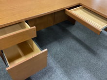 Load image into Gallery viewer, R3005 36”x 72” Oak Lam Bullet L-Shaped Used Desk w/1 File $199.98 - 1 Only
