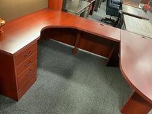 Load image into Gallery viewer, R7809 72”x 72” Cherry Lam U-shaped Used Desk w/1 File/Hutch $599.95 - 1 Only