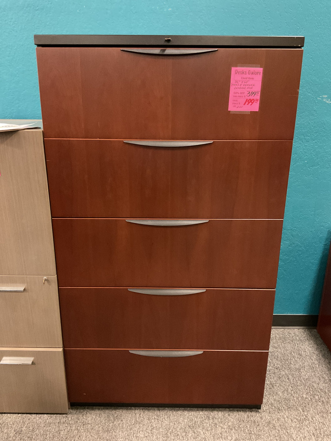 R2111 36”x 63” Mahogany 5 Drawer Lam. Used Lateral File $199.98 - 1 Only
