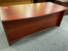 Load image into Gallery viewer, R454 36”x 72” Cherry Lam Bow Front Used Desk w/2 Files $399.98 - 1 Only