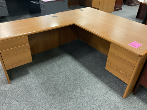 R7154 36”x 72” Oak Lam L-Shaped Used Desk w/2 Files $299.95 - 1 Only