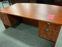 Load image into Gallery viewer, R470 42”x 71” Cherry Lam Bow Front Used Desk w/2 Files $588.98 - 1 Only