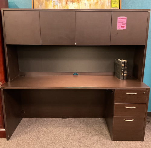 R711 24”x 71” Espresso Used Credenza Desk w/Hutch/1 File $499.98 - 1 Only