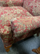 Load image into Gallery viewer, Close-up of burgundy floral tapestry fabric on wingback chair