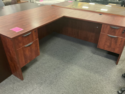 R794 36”x 71” Cherry Lam L-Shaped Used Desk w/2 Files $649.98 - 1 Only