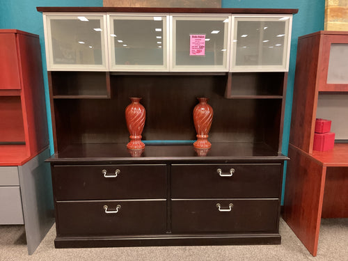 R793 19”x 72” Espresso 4 Drawer Used Credenza w/Hutch $299.98 - 1only