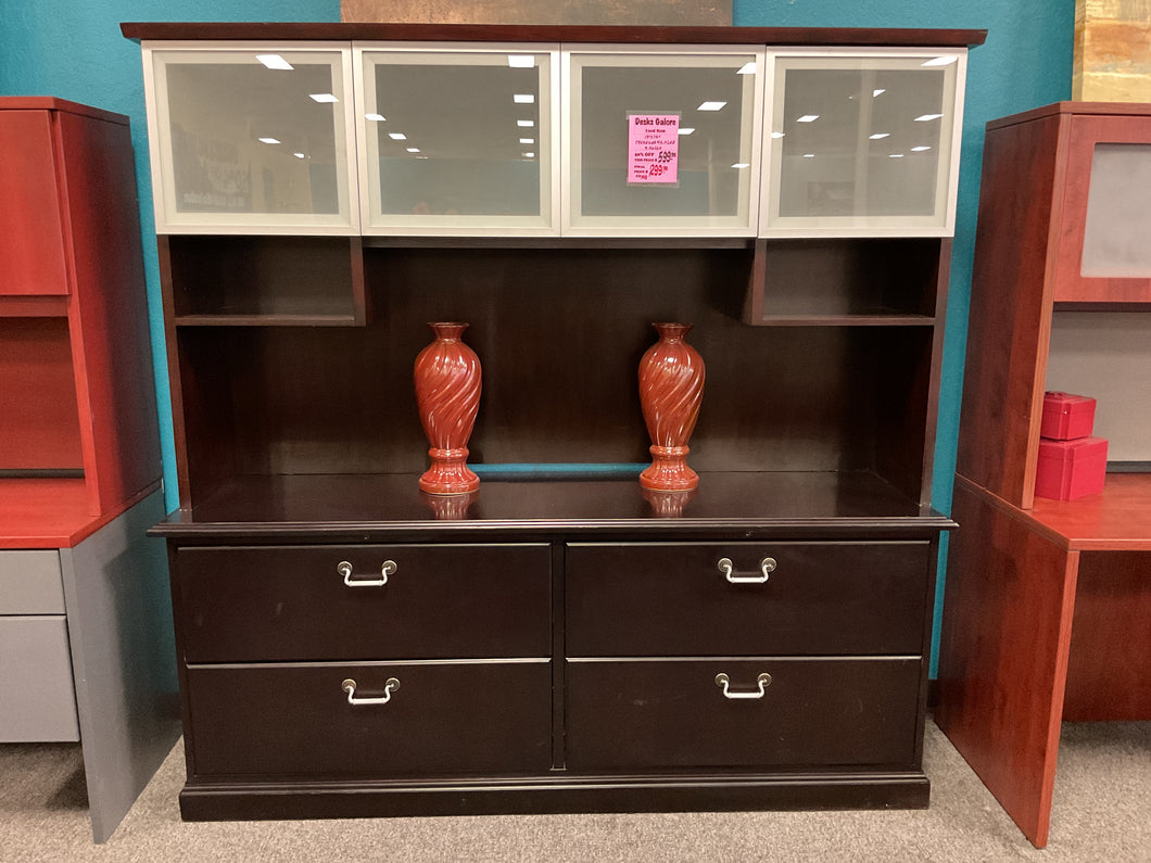 R793 19”x 72” Espresso 4 Drawer Used Credenza w/Hutch $299.98 - 1only