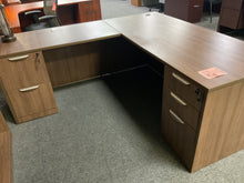 Load image into Gallery viewer, R1877 36”x 72” Brown Lam L-Shaped Used Desk w/2 Files $399.98 - 1 Only