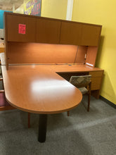 Load image into Gallery viewer, R96 36”x 72” Oak Bullet L-Shaped Used Desk w1 File/Hutch $299.98