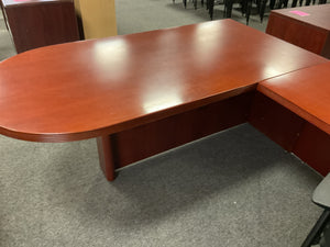 R6333 36”x 72” Cherry Bullet U-Shaped Used Desk w/1 File/Hutch $249.98 - 1 Only