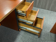 Load image into Gallery viewer, R81 36”x 72” Cherry Lam Bow Front Used Desk w/1 File $149.98 - 1 Only