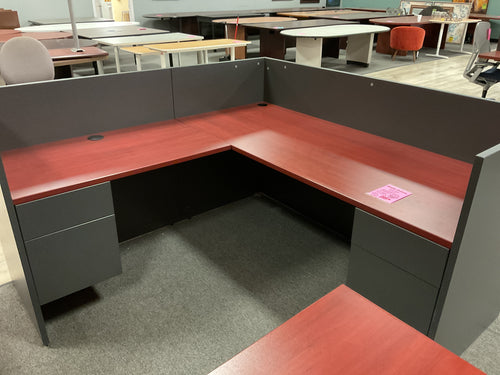 R707 71” Gray/Cherry Lam Reception Used Desk w2 Files $599.98 - 1 Only