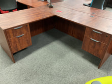 Load image into Gallery viewer, R707 30”x 66” Cherry Lam L-Shaped Used Desk w/2 Files $499.98