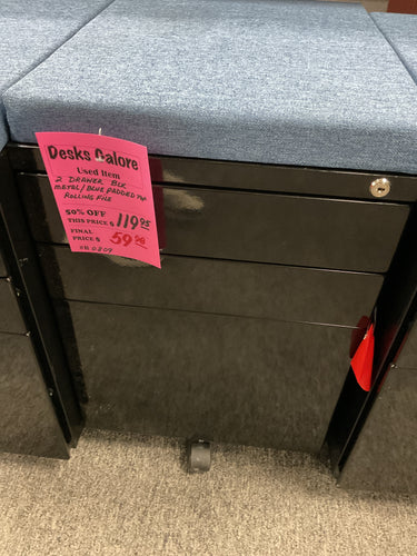 R0808 16”x 20” Black Metal 2 Drawer Rolling Used File w/Blue Cushion $59.98