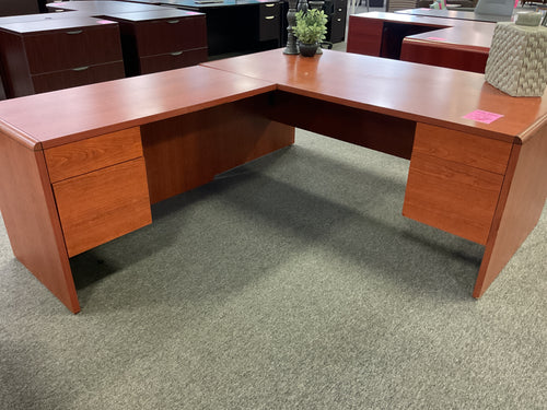 R904 36”x 71” Cherry L-Shaped Used Desk w/2 Files $199.98 - 1 Only