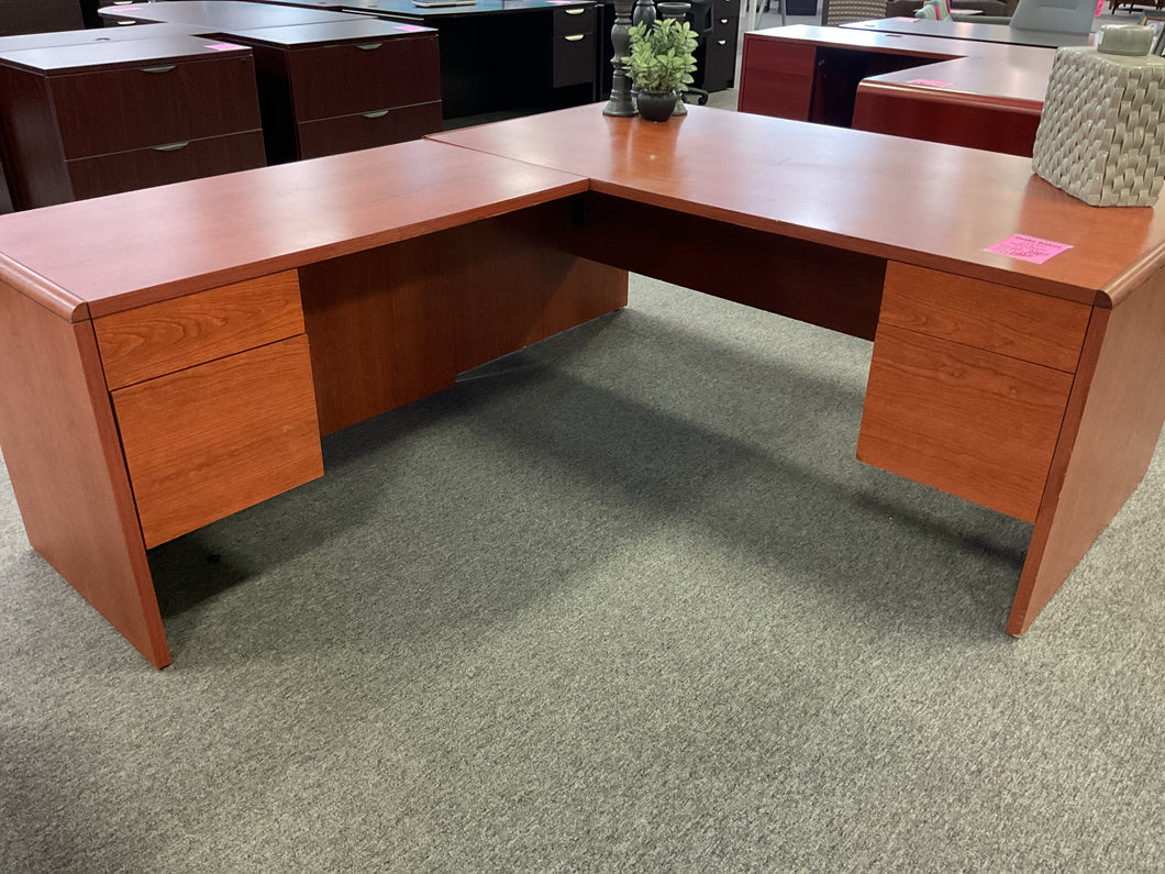R904 36”x 71” Cherry L-Shaped Used Desk w/2 Files $199.98 - 1 Only