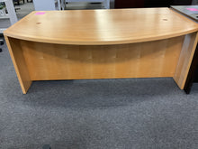 Load image into Gallery viewer, R6704 45”x 71” Pine Bow Front Used Desk w/1 File $299.98 - 1 Only