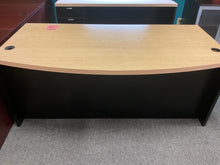 Load image into Gallery viewer, R9394 36”x 72” Maple/Black Lam Bowfront Used Desk w/2 Files $399.98 - 1 Only