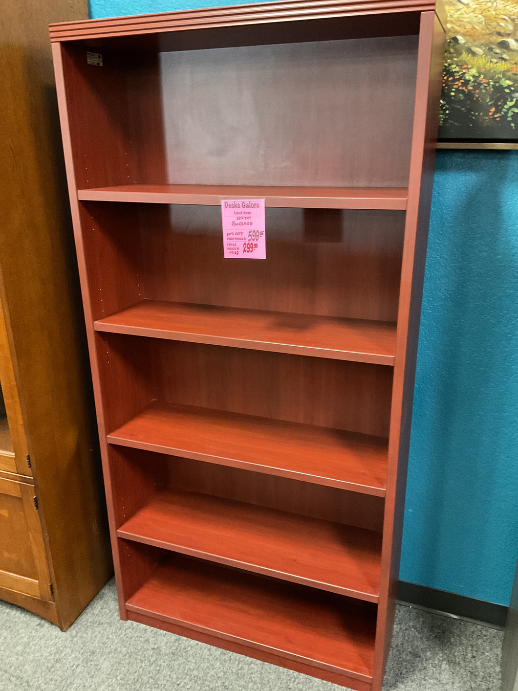 R62 36”x 72” Cherry Lam Used Bookcase $299.98 - 1 Only