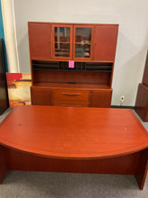 Load image into Gallery viewer, R2010 45”x 71” Cherry Bow Front Used Desk w/2 Files/Credenza/Hutch $999.98 - 1 Only