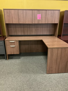 R708 24”x 71” Brown Ash L-Shaped Used Desk w/Hutch/1 File $449.98 - 1 Only