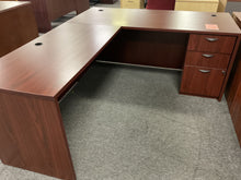 Load image into Gallery viewer, R5404 30”x 66” Mahogany Lam L-Shaped Used Desk w1 File $349.98 - 1 Only