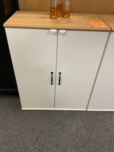 Load image into Gallery viewer, Used White &amp; Natural 2 Door Used Storage Cabinet - $119.98