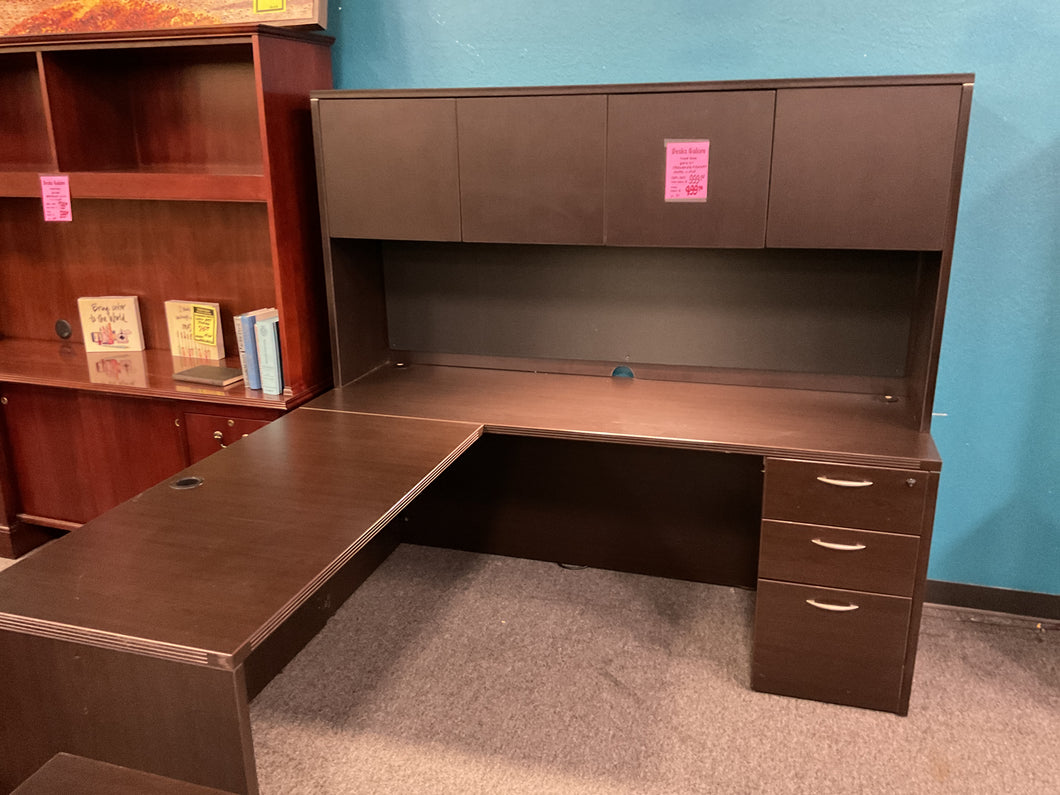 R711 24”x 71” Espresso L-Shaped Used Credenza w/Hutch/1 File $499.98