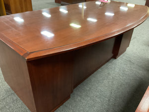 R915 36”x 72” Cherry Bow Front Used Desk w/2 Files $249.98