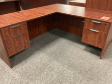 Load image into Gallery viewer, R3001 30”x 66” Cherry Lam L-Shaped Used Desk w/2 Files $499.98
