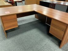 Load image into Gallery viewer, R9920 Light Cherry Lam L-Shaped Used Desk w/2 Files $399.98 - 1 Only