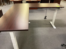 Load image into Gallery viewer, 8888/8881 71” Mahogany Laminate L-Shaped Pwr Adj Desk $849.95