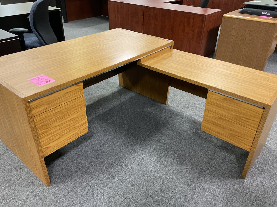 R773 30”x 60” Oak L- Shaped Used Desk w/2 Files $199.98 - 1 Only